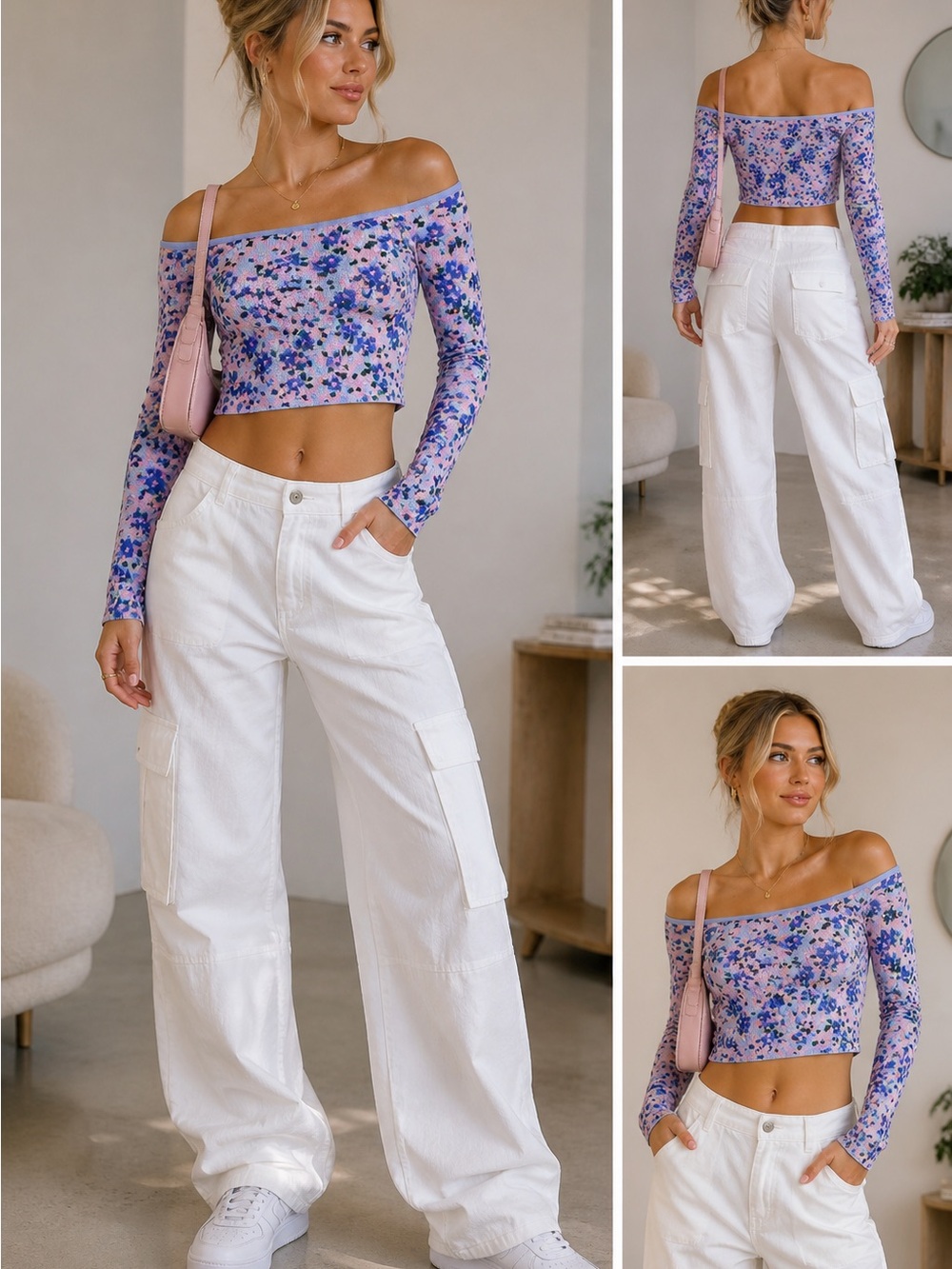 Zara Blue Floral Off Shoulder Crop Top XS Cottagecore Y2K